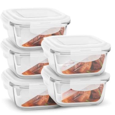 Imagem de Kit Até 10 Potes Hermético De Vidro 525ml C/Válvula Ar Marmita Fit Tampa 4 Travas Freezer Geladeira(KIT 5 UNIDADES)