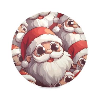 Imagem de STAYTOP Jogo americano redondo de Papai Noel com desenho fofo 4 peças, tapetes de mesa antiderrapantes fáceis de limpar para decoração de mesa de festa e churrasco