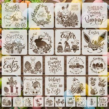 Imagem de Estênceis de Páscoa para pintura, 28 peças de estênceis de plástico para artesanato, reutilizáveis, com ícones de coelho e ovo, modelos de desenho para cartões de madeira, tela de vidro, kit DIY de