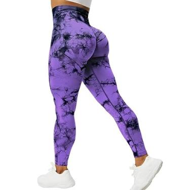 Imagem de tincolia Meia-calça feminina de ioga moderna tie dye, sem costura, alta elasticidade, controle de barriga, calça de corrida - 2-G