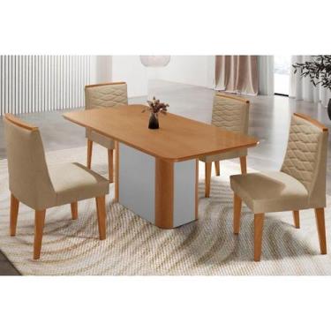 Imagem de Sala Jantar Mesa Pietá Tampo Curvo 120cm+4 Cadeiras Maldivas Madeira N