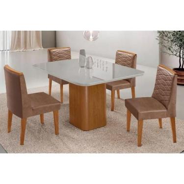 Imagem de Sala Jantar Mesa Maldivas Tampo c/ Vidro Curvo 90cm+4 Cadeiras Maldiva