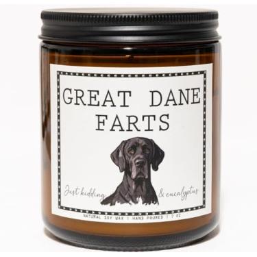 Imagem de Vela com cheiro de dogue alemão peidos - Presentes e decoração de dogue alemão, presentes de mãe de cachorro para mulheres - Vela perfumada de cera de soja de lavanda e eucalipto, queima 50 horas