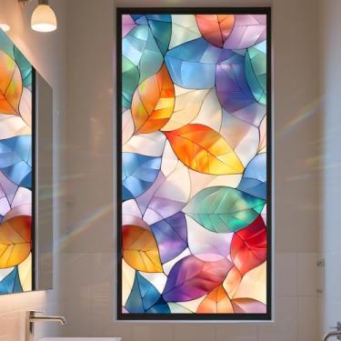 Imagem de AOHMPT Película de privacidade para janela de vitral Aderência estática - Cobertura decorativa de vidro arco-íris com bloqueio de sol, adesivos removíveis não adesivos para casa e escritório, 44,5 cm