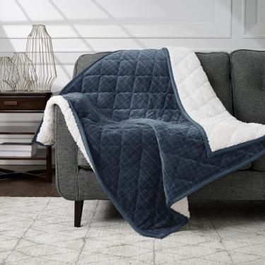 Imagem de CBCHome Cobertor acolchoado de veludo jacquard de pelúcia - super macio, aconchegante, manta sherpa para sofá, para mulheres (jeans escuro, 127 x 152 cm)