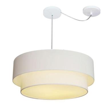 Imagem de Lustre Pendente Duplo Cilíndrico Com Desvio De Centro Vivare Md-4367 Cúpula Em Tecido 55x50cm - Bivolt Branco 127/220v