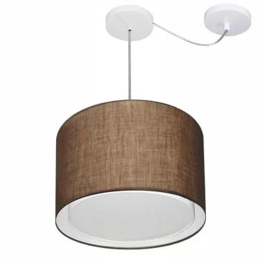 Imagem de Lustre Pendente Cilíndrico Com Desvio De Centro Vivare Md-4306 Cúpula Em Tecido 40x30cm - Bivolt Café 127/220v