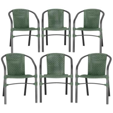 Imagem de 06 Cadeiras Floripa Alumínio Pintura Preta Trama Original Verde