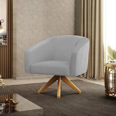 Imagem de Poltrona Sala Decorativa Stella Base De Madeira Giratória Ma30 Sintético Cinza D03 - D'rossi