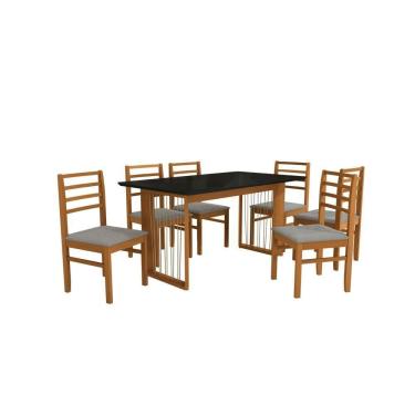 Imagem de Conjunto Sala De Jantar Elisa Em Madeira Maciça 6 Cadeiras Boucle Cinza