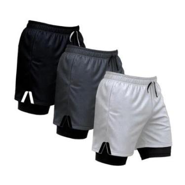 Imagem de Kit 3 Shorts Masculinos de Treino com Forro Interno Faixa Lateral e Ajuste Seguro-Masculino