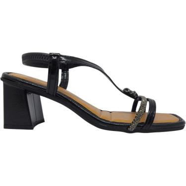 Imagem de Sandália Feminina Casual Dia a Dia Passeio Trabalho Tira Strass e Detalhe Metalizado Salto Casual Médio Mississipi J0491