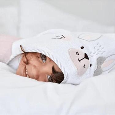 Imagem de Roupão Felpudo Infantil Bebe Algodão Praia Mar Piscina Natação com Cap