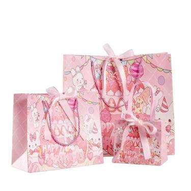 Imagem de Conjunto de sacolas de presente, cartolina de feliz aniversário, 3 tam