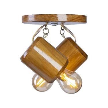 Imagem de Iluminação Pendente Spot Em Madeira 2 Lâmpadas Teto Baixo - Jn Artes R