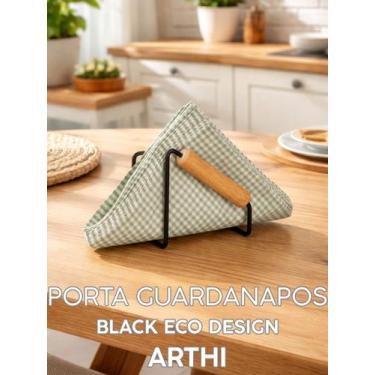 Imagem de Porta Guardanapos Para Mesa Posta Aço Bambu Lindo Moderno Clean Preto 