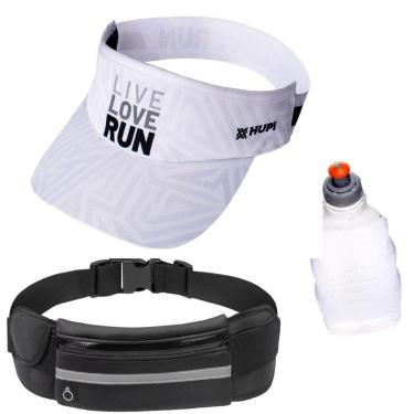 Imagem de kit Corrida Viseira Hupi Cinto Hidratação com Squeeze 250ml Love Run Branca-Unissex