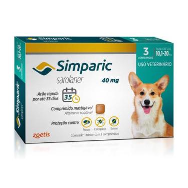 Imagem de Simparic Antipulgas e Carrapatos para Cães de 10,1 a 20kg 3 Comprimido