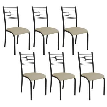 Imagem de Kit 6 Cadeiras Ella Estrutura Em Aço Preto E Tecido Creme