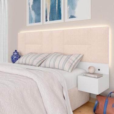 Imagem de Cabeceira Suspensa Cama Queen Sierra Com Led Bco/bouclé Off White - Ma