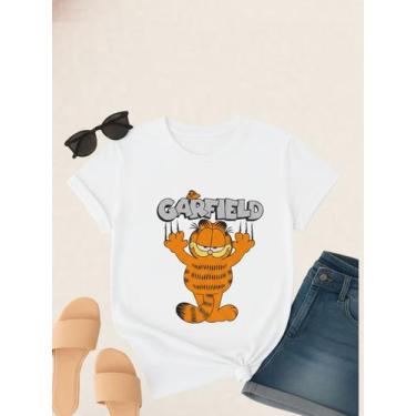Imagem de Camiseta Feminina BlusaT-shirt GARFIELD 100% Algodao Premium Cor:BRANC