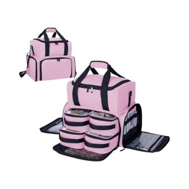 Imagem de Bolsa De Maquiagem De Grande Capacidade Com Dupla Camada, 4 Bolsos Rem