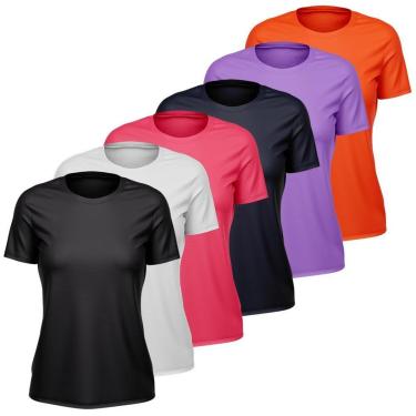 Imagem de Kit 6 Camisetas Feminina Dry Manga Curta Proteção UV Slim Fit Básica Academia Treino Fitness-Feminino