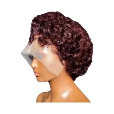 Imagem de Peruca De Cabelo Humano Cacheado Pixie Cut Bob Com Renda Frontal, Dens