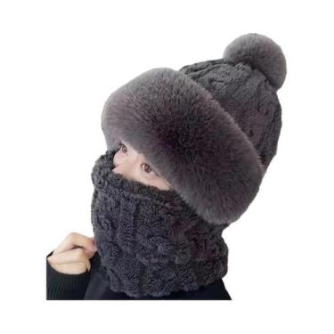 Imagem de Gorro De Inverno Feminino Em Fleece Com Cachecol E Máscara Integrados,