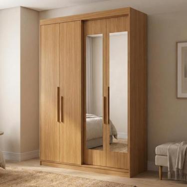 Imagem de Guarda Roupa Solteiro com Espelho 4 Portas 2 Gavetas 100% MDF Manila C