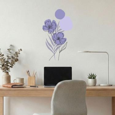 Imagem de Adesivo Floral Boho Roxo Estilo Nórdico 35x60 Minimalista Abstrato