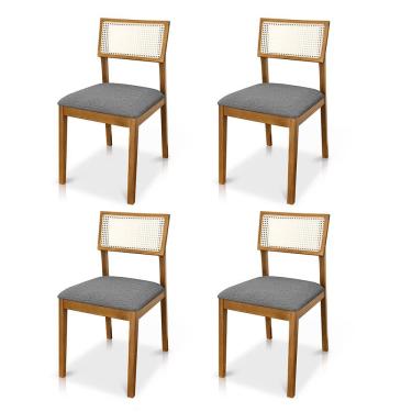 Imagem de Kit 04 Cadeiras de Jantar e Living Millie com Tela Natural Estofada Linho - Desk Design