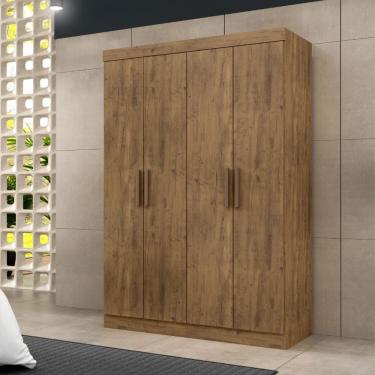 Imagem de Guarda Roupa Solteiro Paris 4 Portas de Bater 2 Gavetas Internas MDF Ipê Text Maxel Móveis