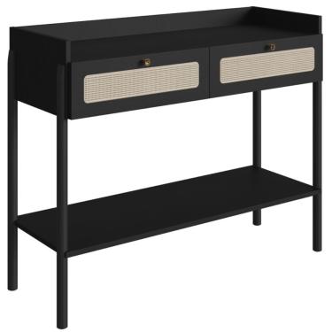 Imagem de Aparador Oslo Minimalista 2 Gavetas MDP 103CM Preto com Pés de Madeira Palito Estilo Escandinavo