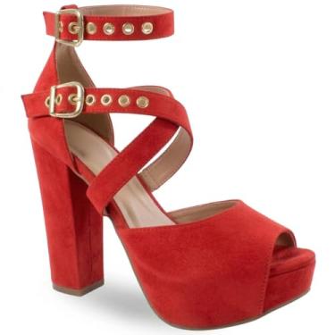 Imagem de Sandália Modarpe Meia Pata Salto Grosso Feminina M21 Cor:Vermelho;Tamanho:39