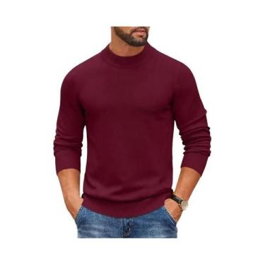 Imagem de Suéter Masculino De Tricô Canelado Gola Alta Falsa, Corte Slim, Pesado