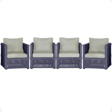 Imagem de Kit 4 Poltronas Madri Alumínio Corda Náutica Estofado Azul Trama Original