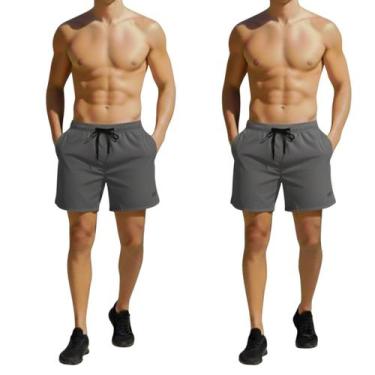 Imagem de Kit 2 Shorts Elastano Masculino Esportivo Academia Com Cordão Verão Pr