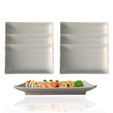 Imagem de 6 Travessas Retangular Petisqueira pra Servir Comida Japonesa 18cm - L