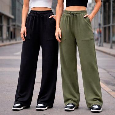 Imagem de Kit 2 Calças Pantalona Feminina Moletinho Dia a Dia-Feminino