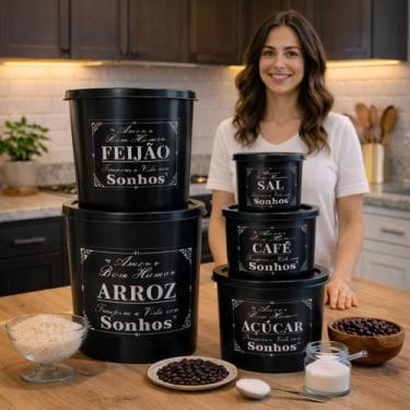 Imagem de Kit de Mantimentos de Plástico com 5 Peças Empilháveis com Tampa  Orga