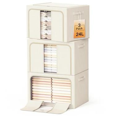 Imagem de LeArex Caixas Organizadoras Dobráveis para Roupas 24 L, Kit com 3, Beg