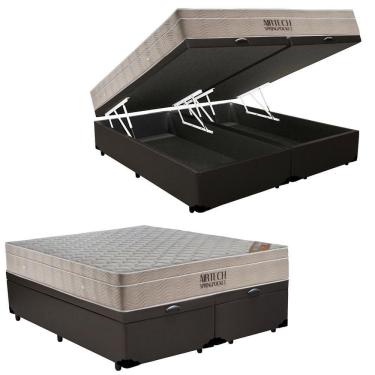 Imagem de Cama  Box Baú  Queen Sintético  Bipartido + Colchão Ortobom Airtech Molas Ensacadas 65x...