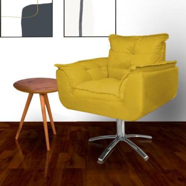 Imagem de Poltrona Decorativa Estofada Base Giratória de Metal Opala Suede Mosta