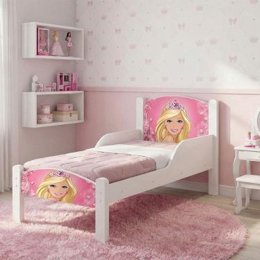 Imagem de Mini Cama Para Criança Com Estrutura Em Madeira Tema Barbie - Branco Barbie