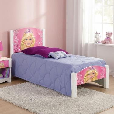 Imagem de Cama Solteiro Infantil Com Grade De Proteção E Colchão Para Criança - Barbie Branco