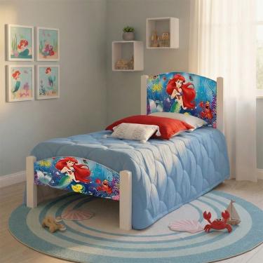 Imagem de Cama Solteiro Infantil Com Grade De Proteção E Colchão Tema Ariel - Branco Ariel