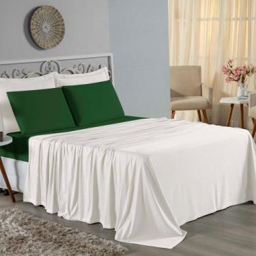 Imagem de Jogo de Cama Casal Viúva Nobre 4 Peças Malha 100% Algodão - Palha / Ve