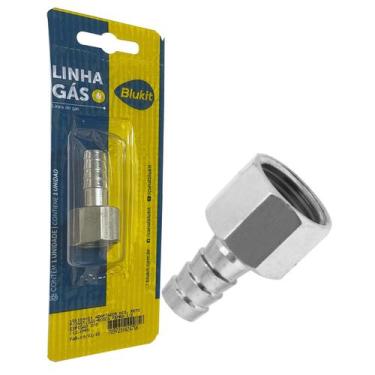 Imagem de Adaptador Reto Blukit para Instalação de Gás com Espigão  e Rosca Fême