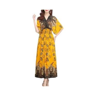 Imagem de Vestido Midi Boêmio Colorido Com Decote Em V Para Mulheres, Moda Chic 